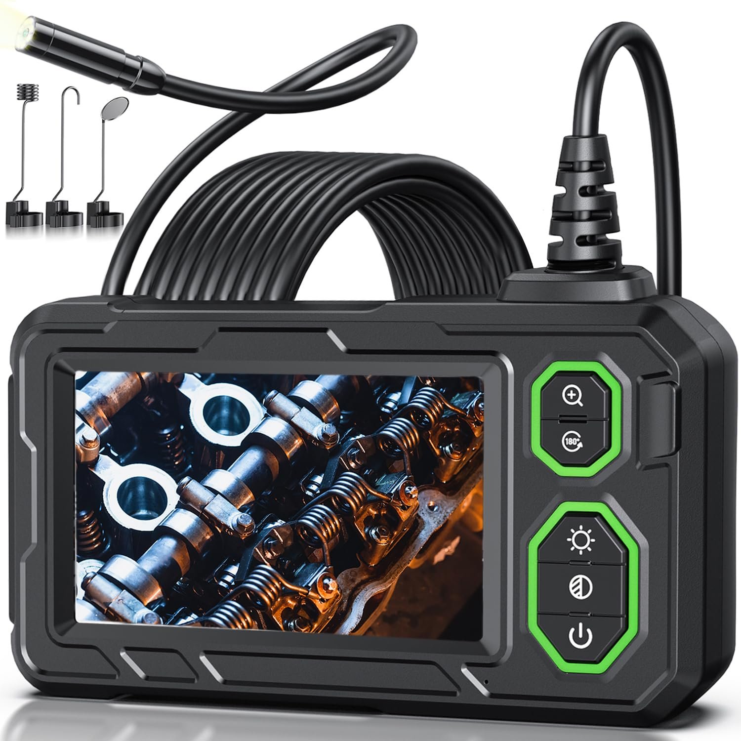 Endoscope Camera with Light, 4.3″ Inspection Camera, 1920P HD Borescope with 8 LED Lights, IP67 Waterproof Snake Sewer Tools, 16.4ft Semi-Rigid Drain Endoscope Cool Gadget (Green)