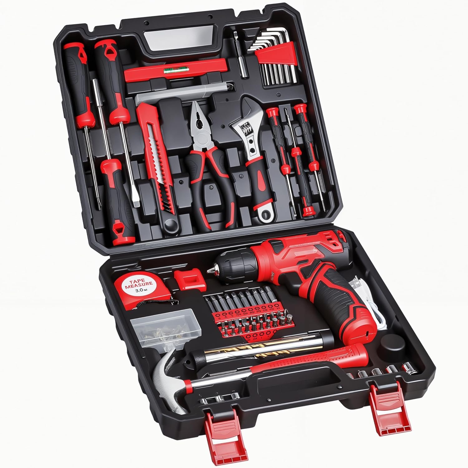 Tool Set – 8V Cordless Drill Kit, 132 Piece Box With Hand Drill, Home Kits for Men & Women, Perfect for Homeowner, Diyer, Handyman