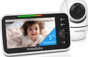 HelloBaby No WiFi Baby Monitor 5″ Screen 30-Hour Battery Pan-Tilt-Zoom Video Upgrade with Camera and Audio, Night Vision, VOX, 2-Way Talk, 8 Lullabies and 1000ft Range, HB6550