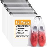 18 Pack Clear Shoe Storage Bags for Travel – 15.7″ x 11.8″ Waterproof Reusable Drawstring Organizers for Shoes, Clothes & Toiletries, Keep Luggage Neat and Odor-Free