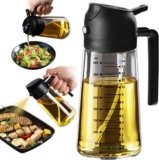 TrendPlain 16oz/470ml Glass Olive Oil Sprayer for Cooking – 2 in 1 Olive Oil Dispenser Bottle for Kitchen Gadgets and Air Fryer Accessories, Salad, BBQ – Black