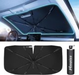 Upgrade Nmoiss Windshield Sun Shade Umbrella – [Vinyl Coating Heat Shield] Protect Car from Sun Rays & Heat Damage Keep Cool and Protect Interior, Spring Structure Edge Medium 56″ L x 31″ W